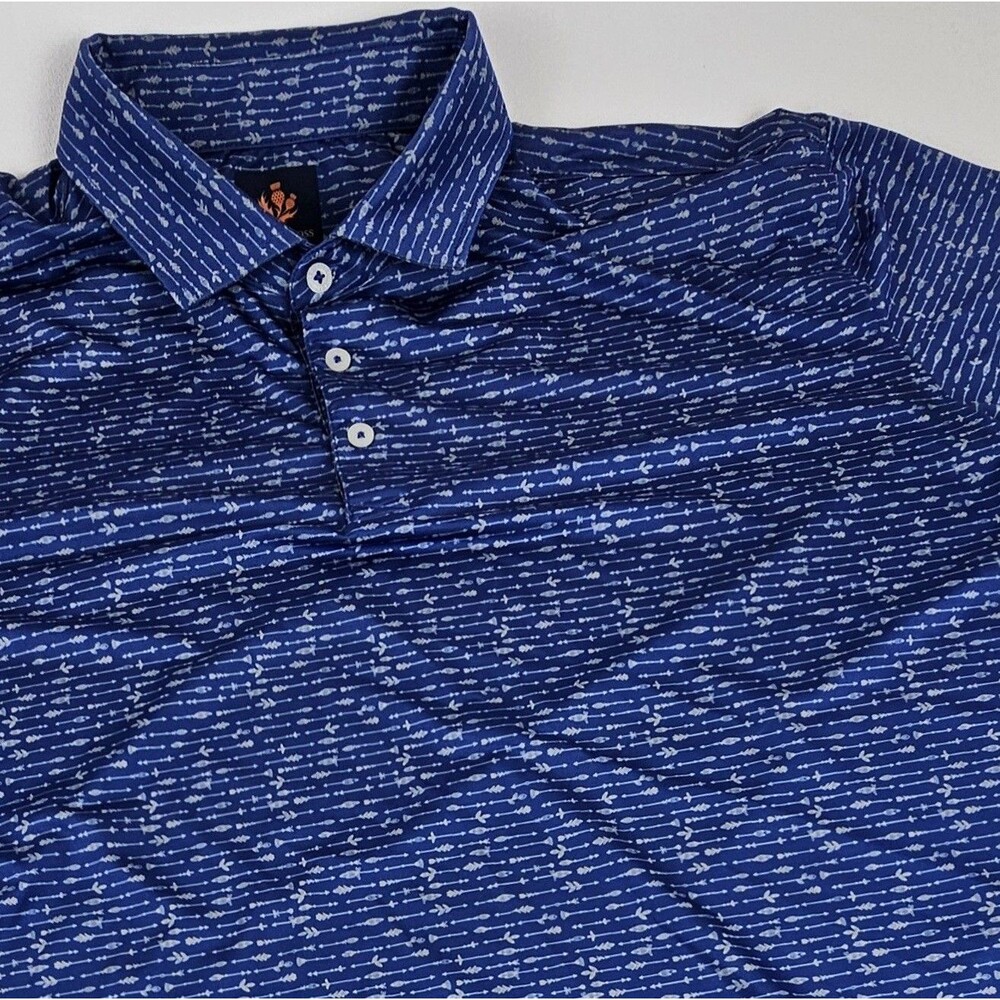 Donald Ross Sport Polo Shirt Mens XL Blue Arrow Print Troon Country Club Golf